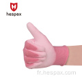 Gants de travail enduit de polyester rose hespax